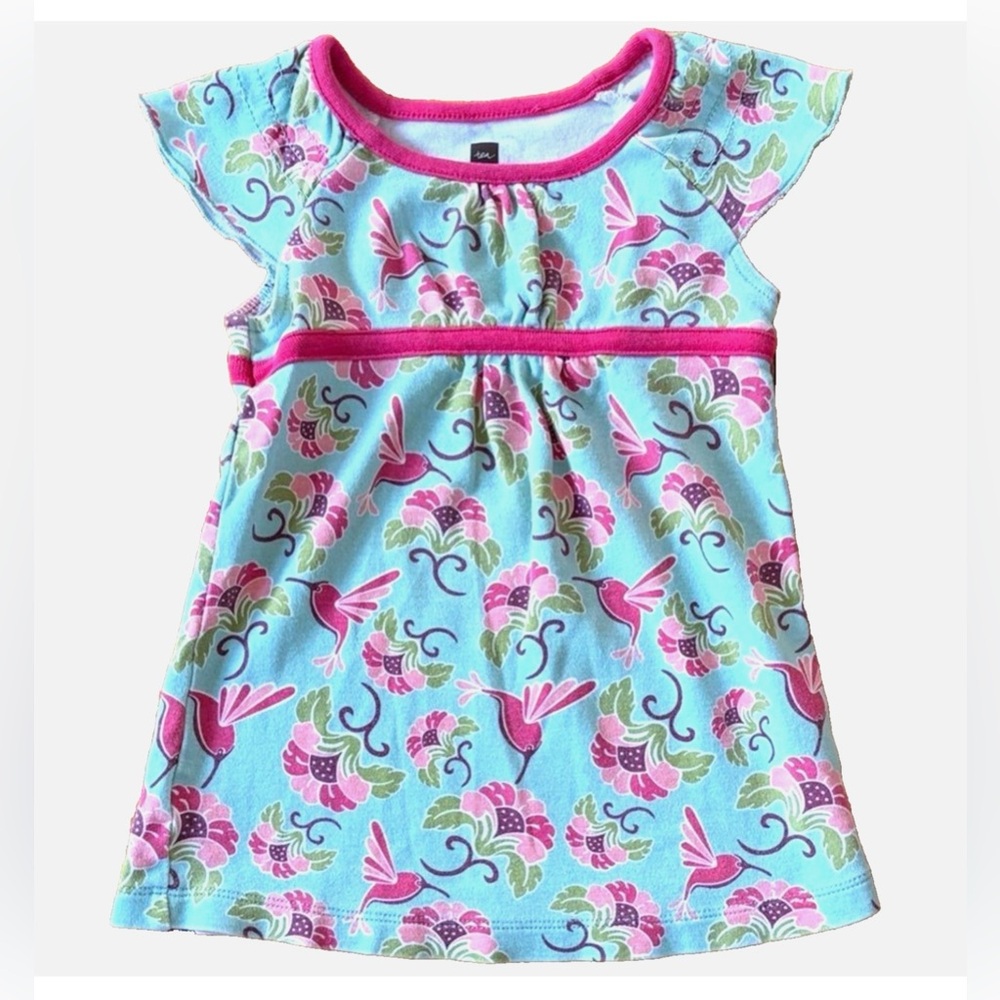 Tea Collection Hummingbird Floral Baby Dress 6-12M Flutter Sleeve Cotton